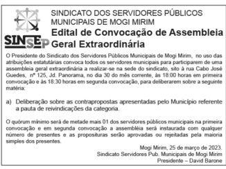 Edital de convocação publicado na edição do dia 25 de março no jornal A Comarca.
