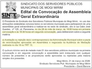 reprodução do edital publicado no Jornal O Impacto, edição 4.259, do dia 21/03/2026