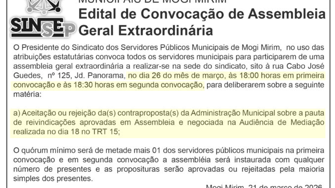 reprodução do edital publicado no Jornal O Impacto, edição 4.259, do dia 21/03/2026
